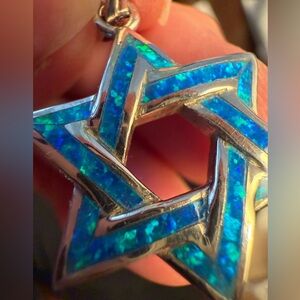 Star of David pendant Sterling Silver blue opal inlay. Absolutely Stunning! Gift